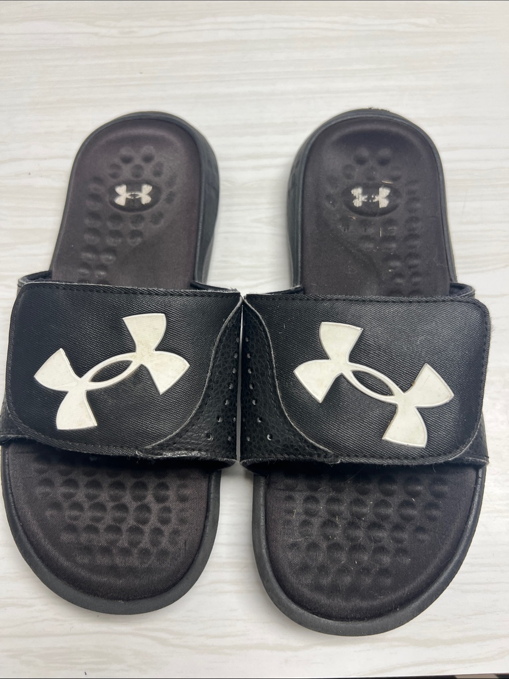 Under Armour Black Slide Sandals with White Logo - Kids